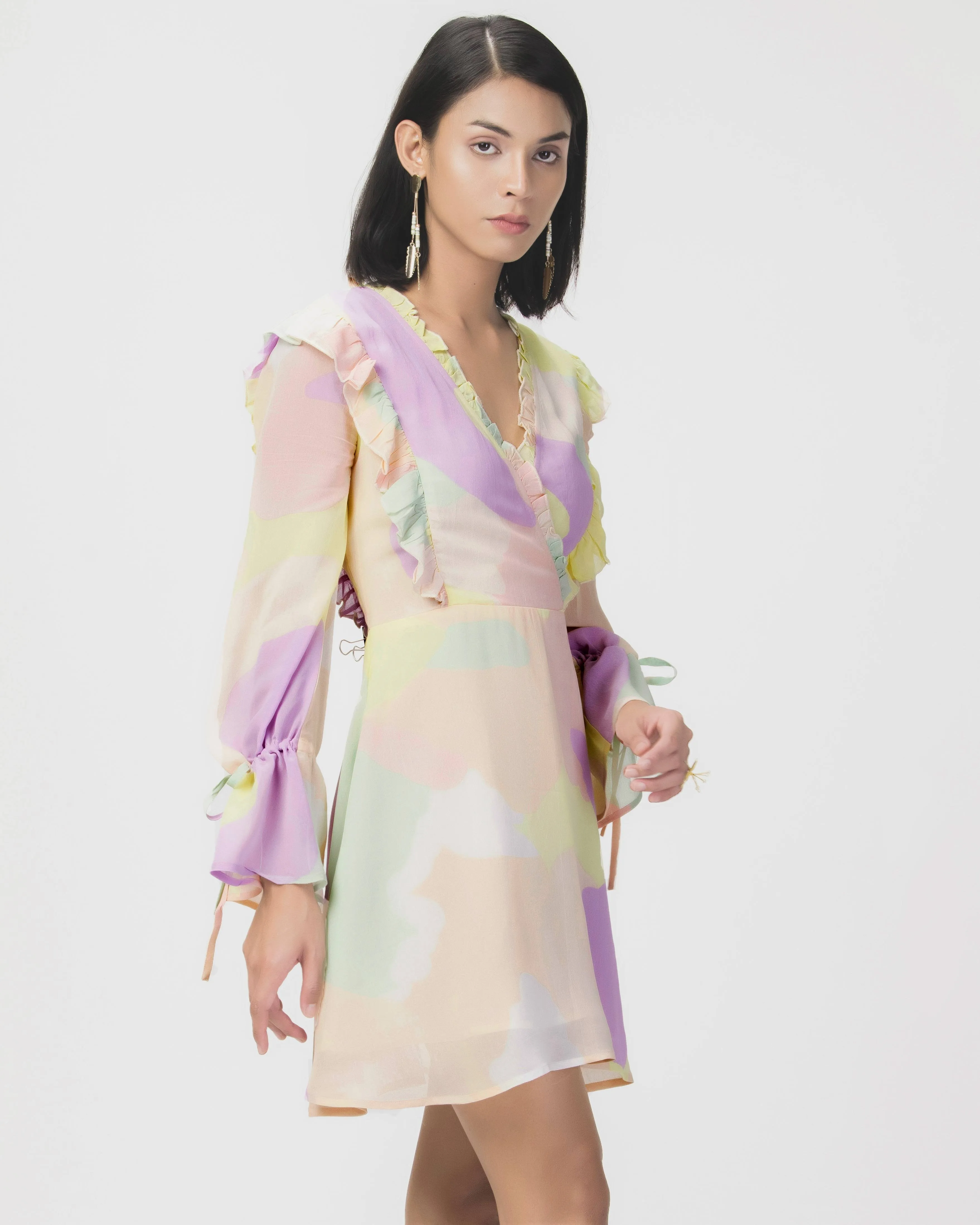Abstract Mini Dress Yellow