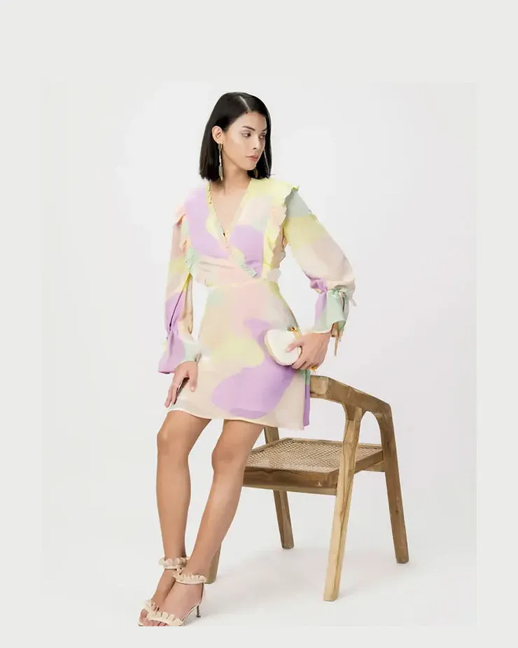 Abstract Mini Dress Yellow