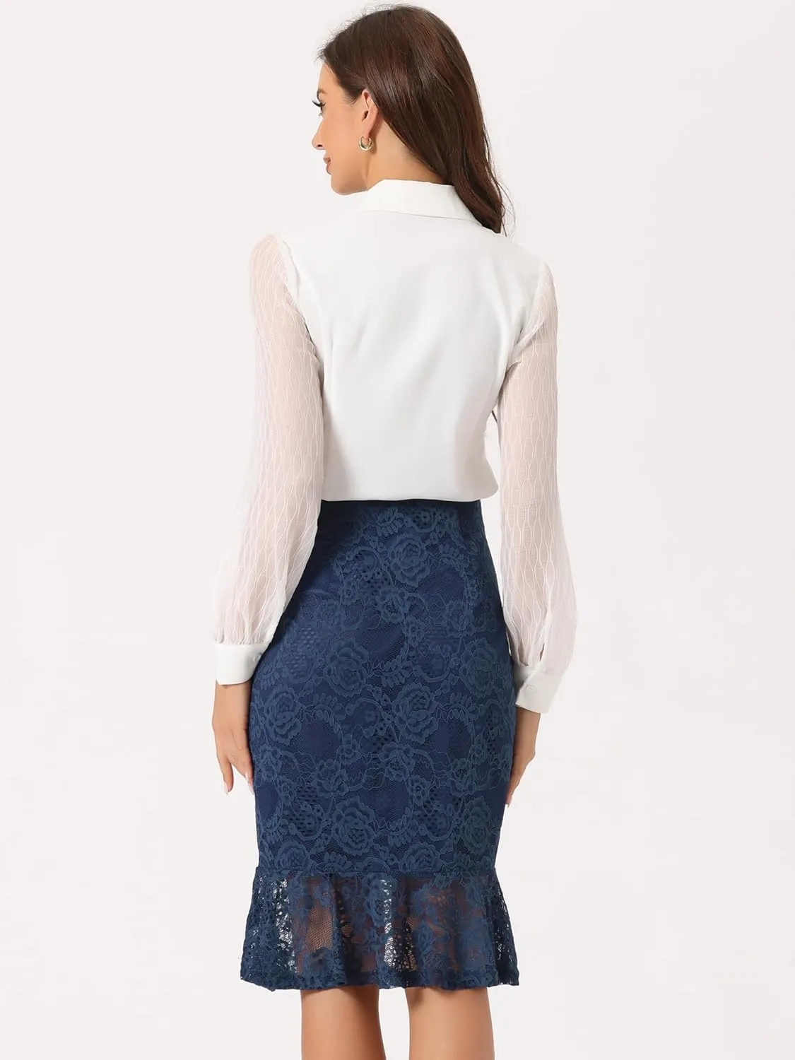 Allegra K Women's Lace Skirts Elegant Casual Work Office Skirt Knee Length Bodycon Fishtail Lace Pencil Skirt