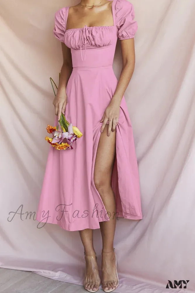 Amy Fashion - Square Collar Casual Beach Ruffles Boho Dress