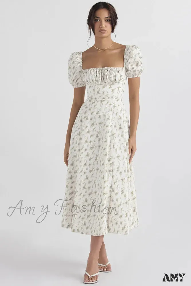 Amy Fashion - Square Collar Casual Beach Ruffles Boho Dress