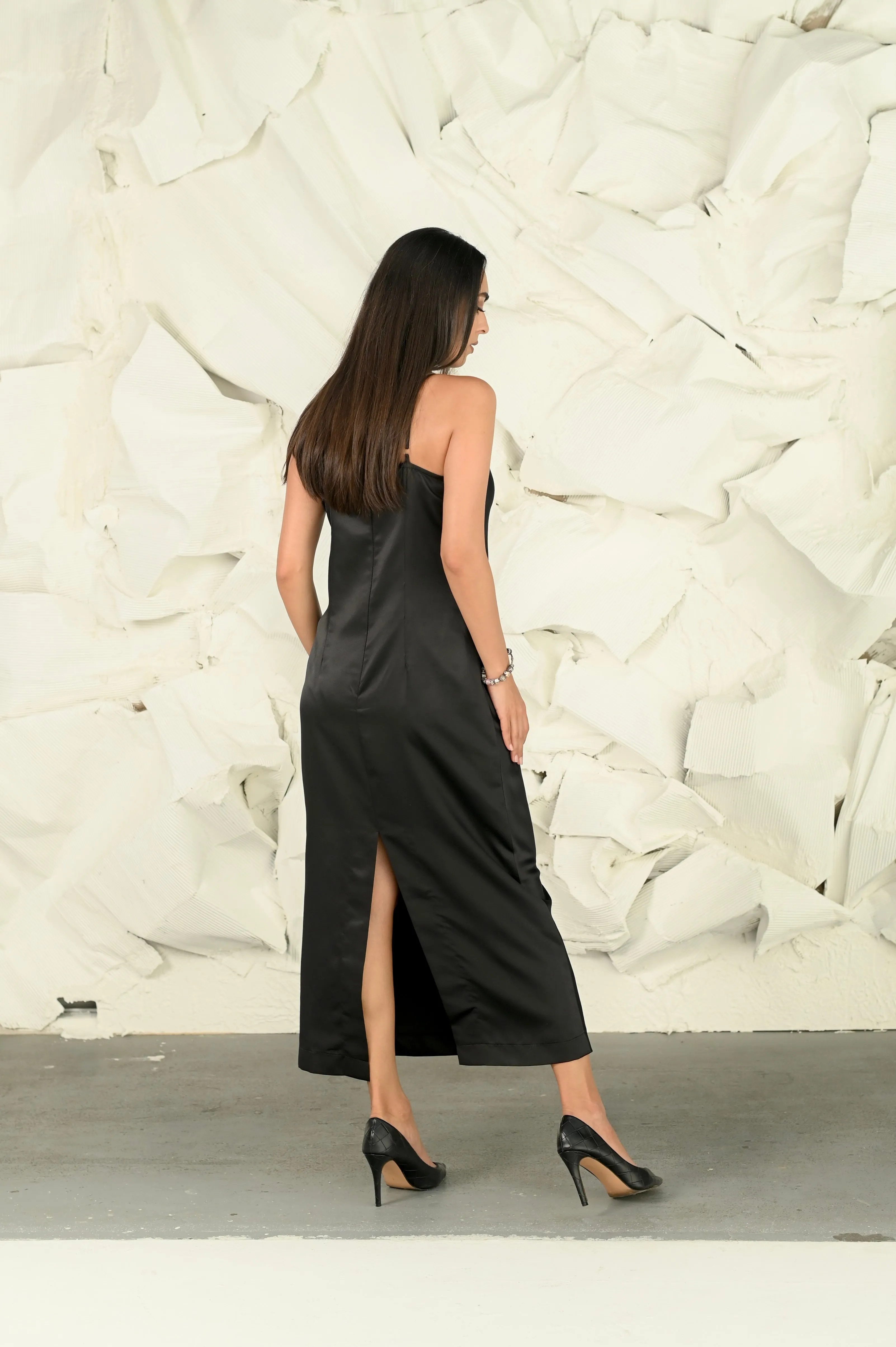 BLACK SILKY ELEGANT DRESS #249