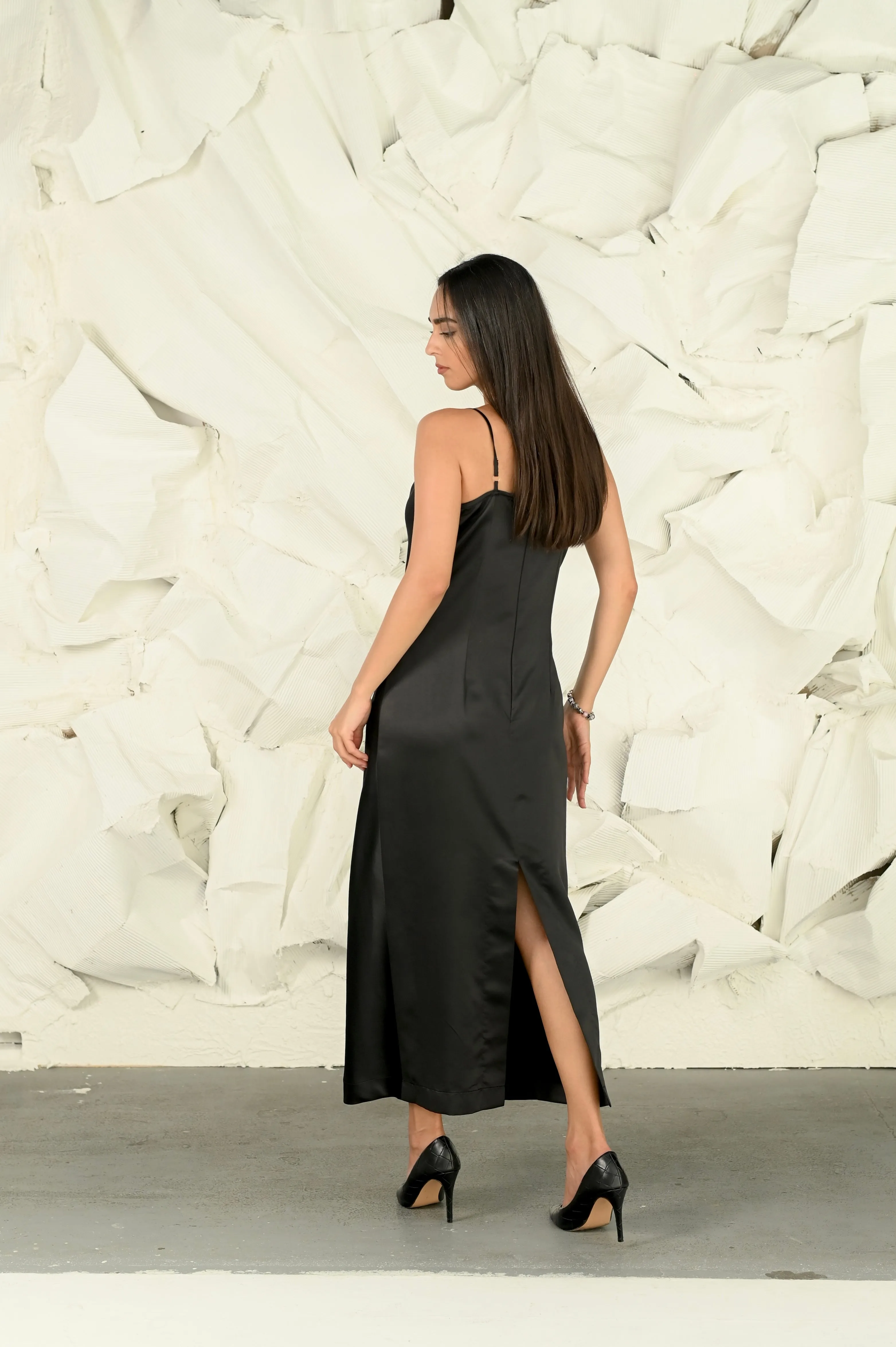 BLACK SILKY ELEGANT DRESS #249