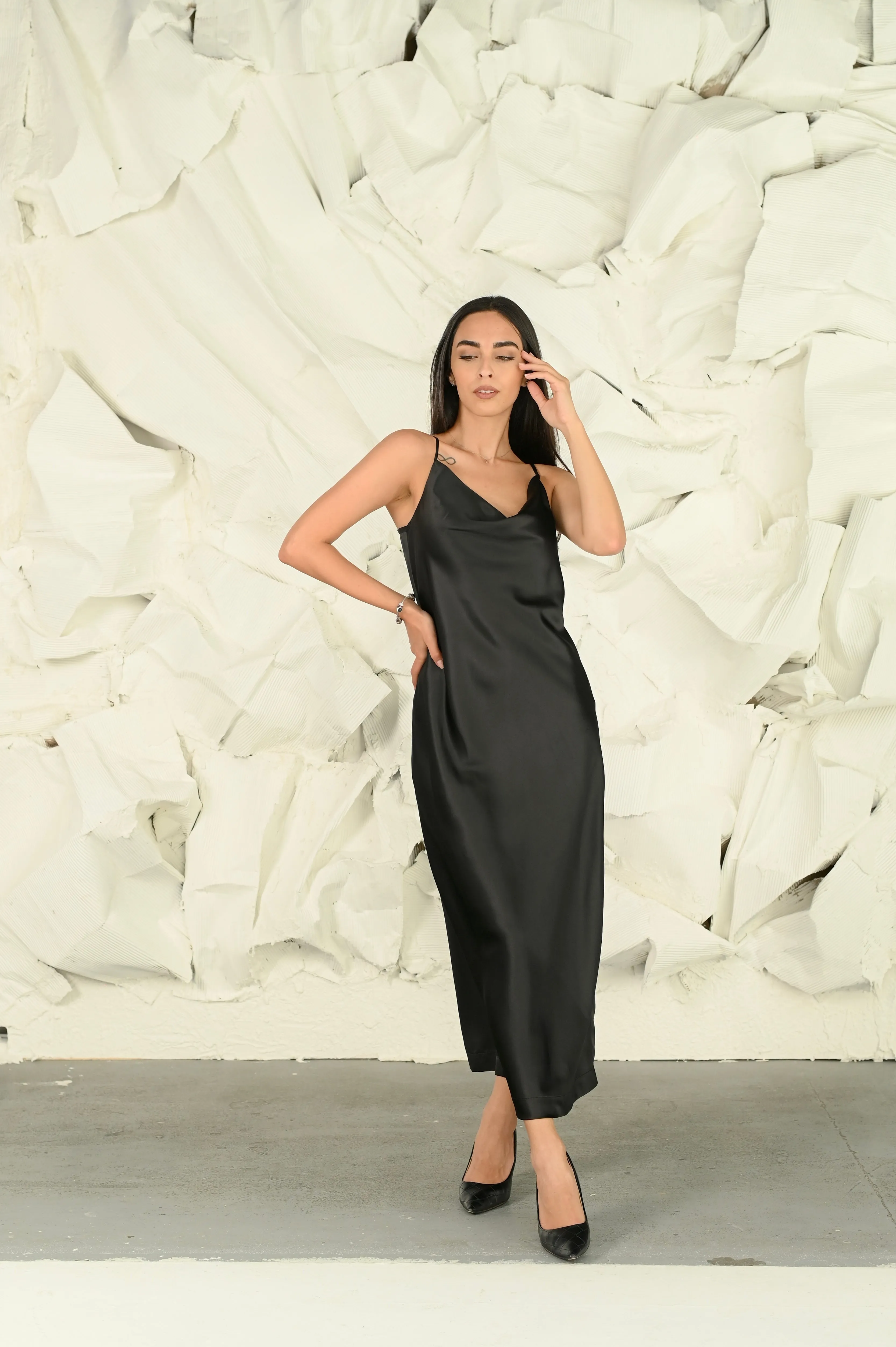 BLACK SILKY ELEGANT DRESS #249