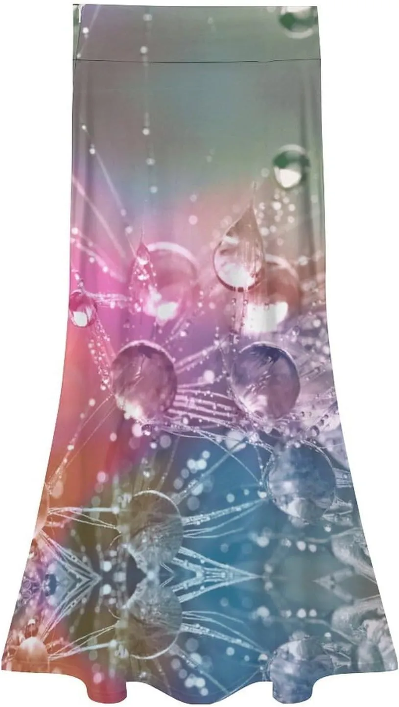 Breathable Drop of Water Thai Style Maxi Skirt High Waist Hidden Zip Ruffling Flowy Ethnic Skirt