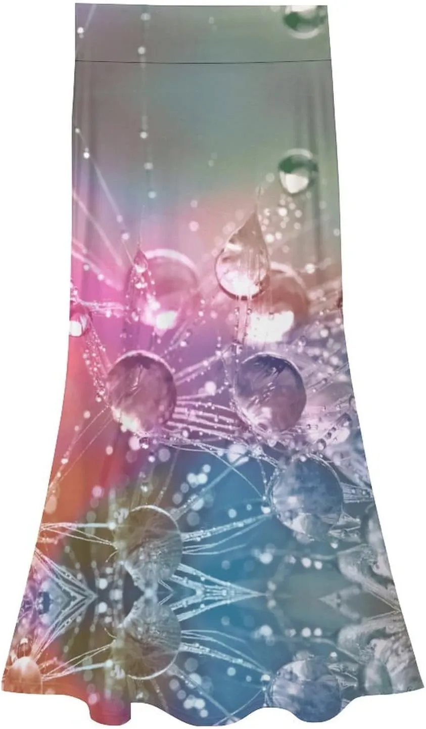 Breathable Drop of Water Thai Style Maxi Skirt High Waist Hidden Zip Ruffling Flowy Ethnic Skirt