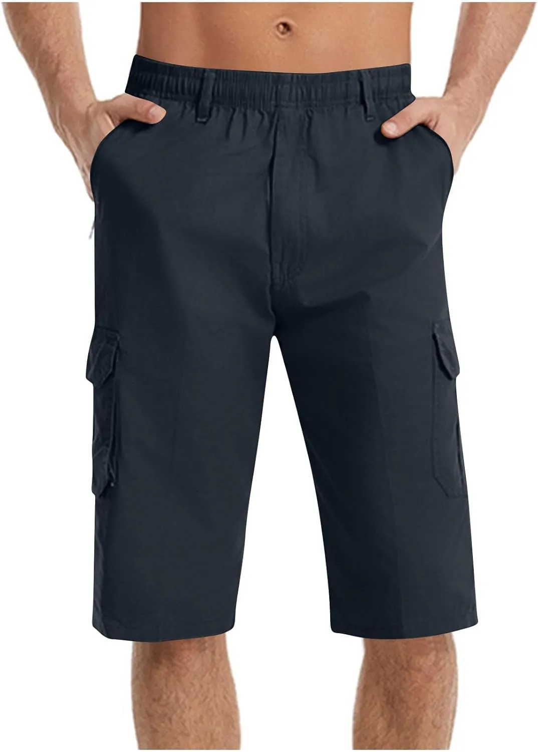 Cargo Jogging Shorts for Men Elastic Waistband SweatShorts Breathable Workout Gym Running Athletic with Zip Pockets