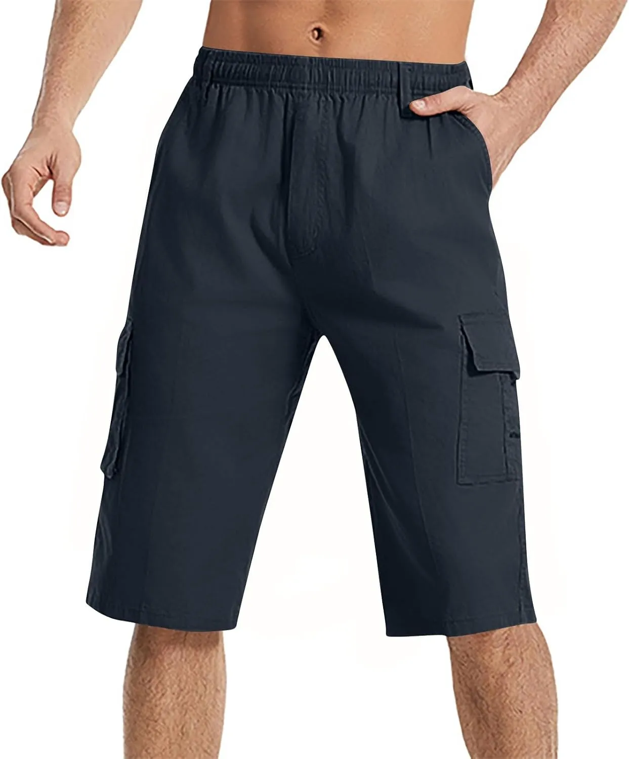 Cargo Jogging Shorts for Men Elastic Waistband SweatShorts Breathable Workout Gym Running Athletic with Zip Pockets