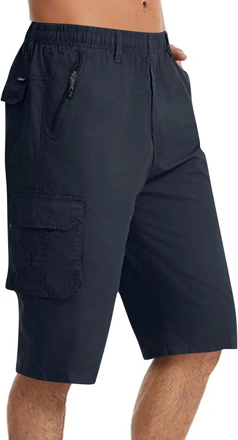 Cargo Jogging Shorts for Men Elastic Waistband SweatShorts Breathable Workout Gym Running Athletic with Zip Pockets