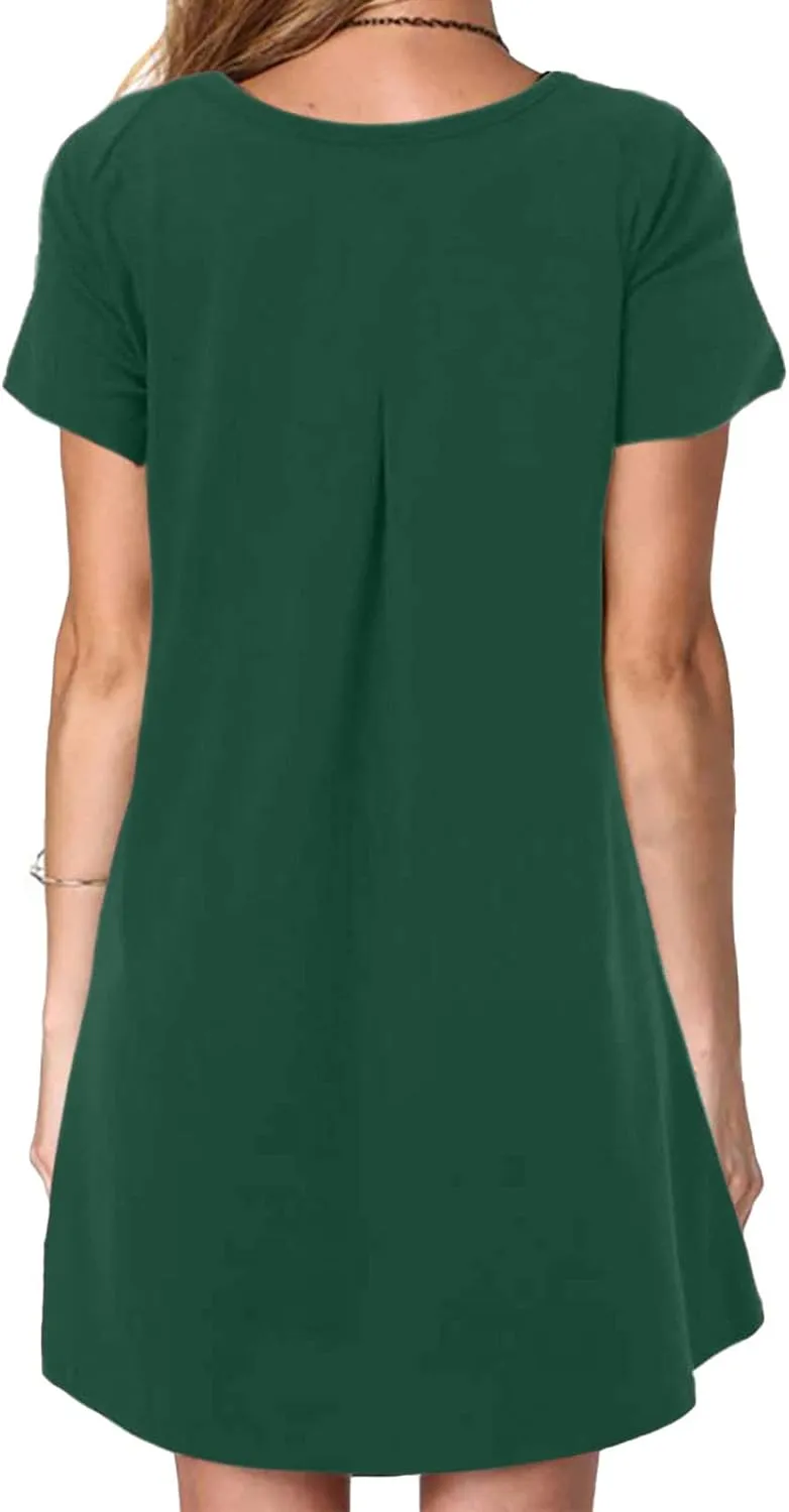 Casual T Shirt Dress for Women Flowy Tunic Dress with Pockets Short Sleeve Knee Length Summer Dresses Casual Loose Fit