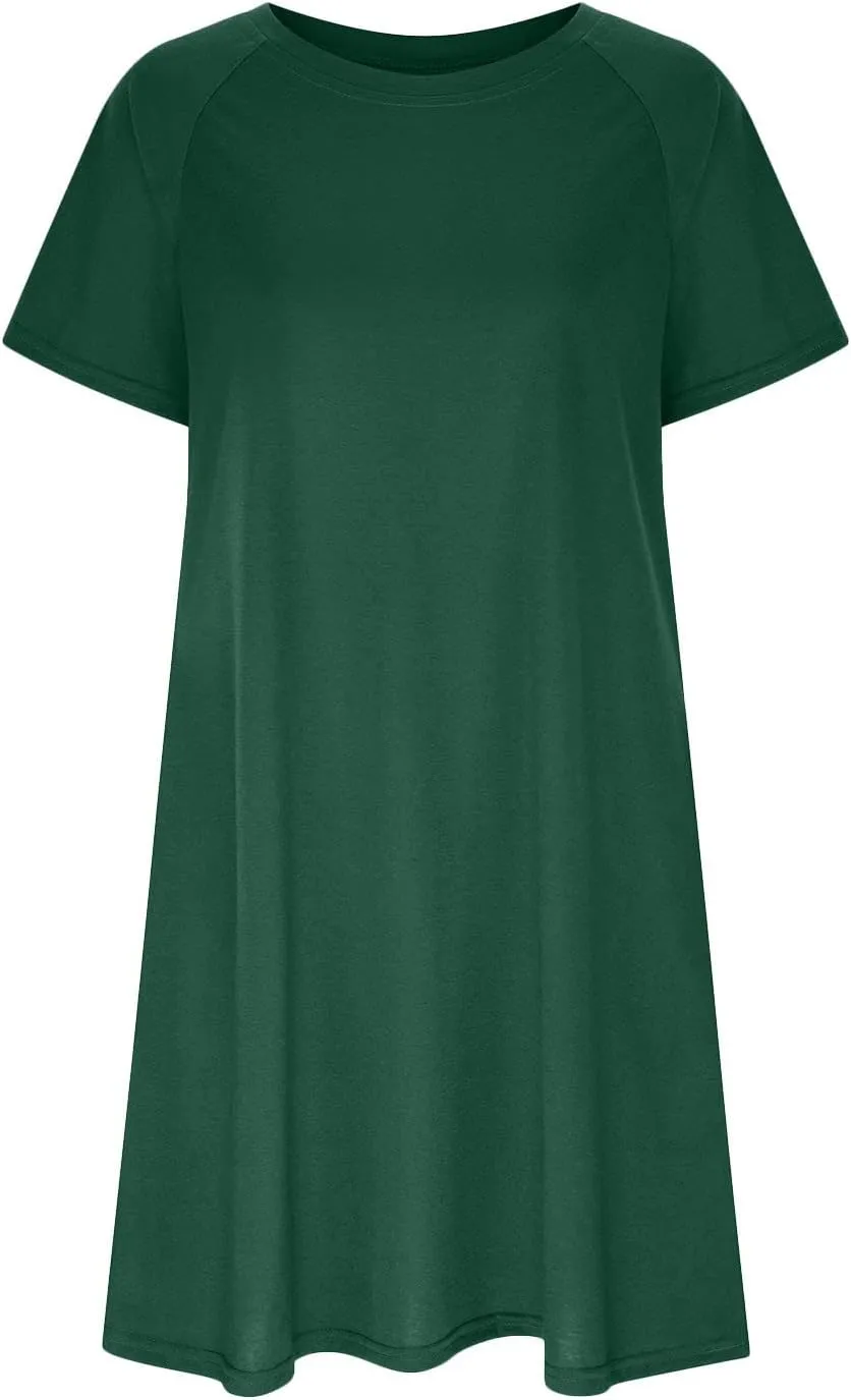 Casual T Shirt Dress for Women Flowy Tunic Dress with Pockets Short Sleeve Knee Length Summer Dresses Casual Loose Fit