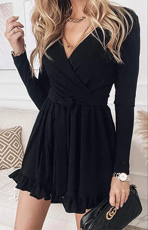 Chic V-Neck Lace-Up Dress with Elegant Detailing