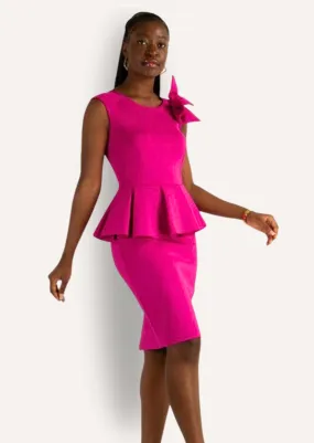 Cindy Hot Pink Bow Peplum Dress