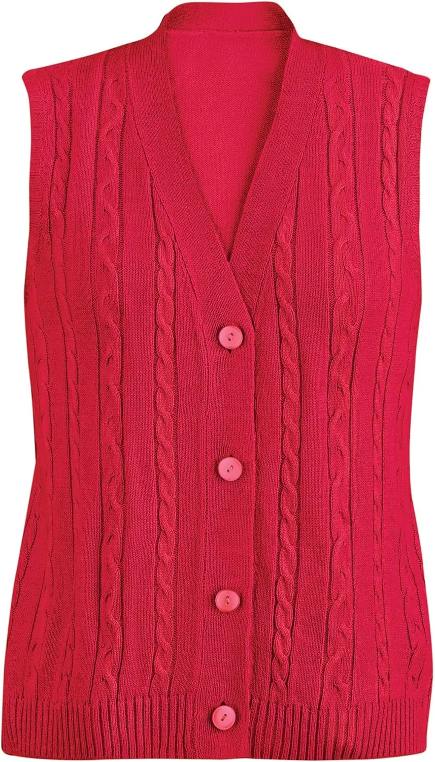 Collections Etc Stylish Cable-Knit Button Front Sweater Vest