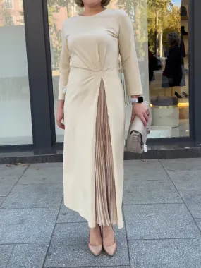 Elegant Pleated Patchwork Dress