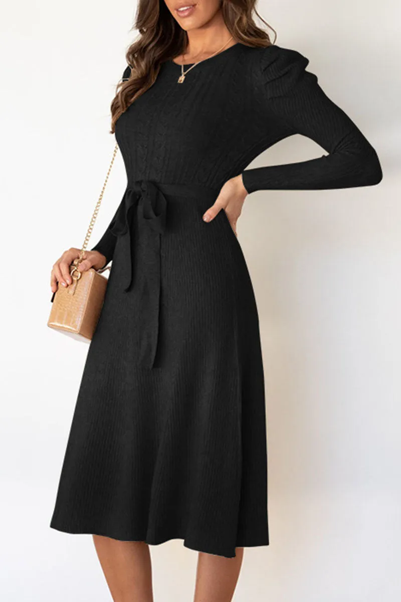 Fashion Casual & Stylish Classic Solid Patchwork O Neck A Line Dresses(5 Colors)