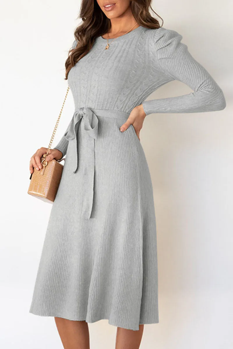 Fashion Casual & Stylish Classic Solid Patchwork O Neck A Line Dresses(5 Colors)