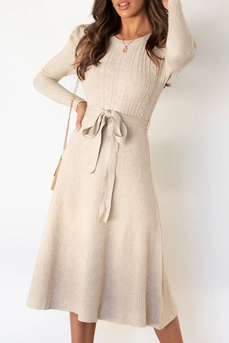 Fashion Casual & Stylish Classic Solid Patchwork O Neck A Line Dresses(5 Colors)