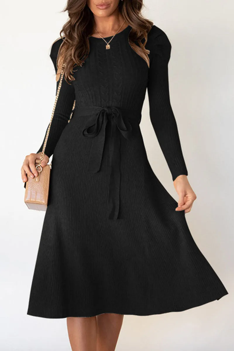 Fashion Casual & Stylish Classic Solid Patchwork O Neck A Line Dresses(5 Colors)