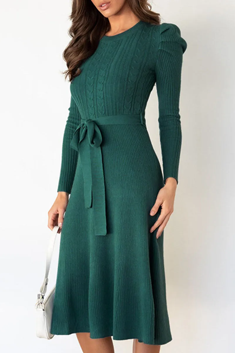 Fashion Casual & Stylish Classic Solid Patchwork O Neck A Line Dresses(5 Colors)