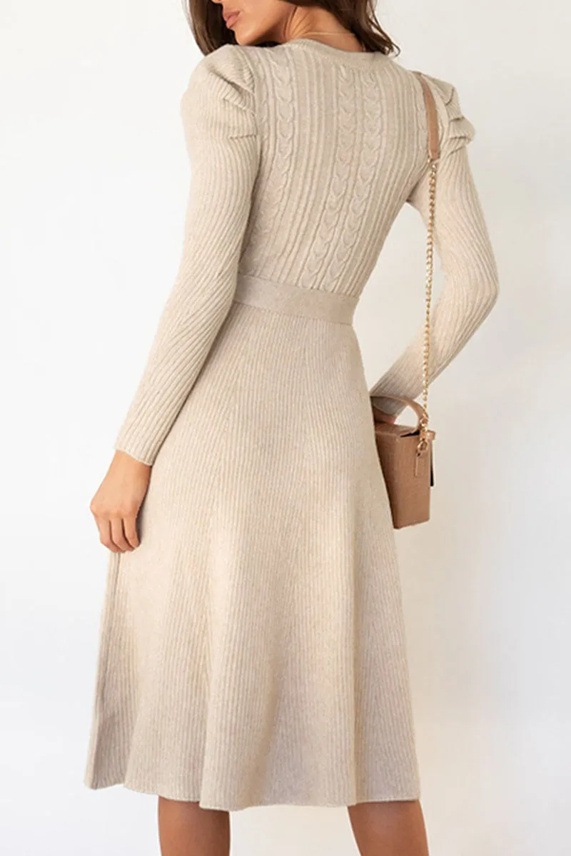 Fashion Casual & Stylish Classic Solid Patchwork O Neck A Line Dresses(5 Colors)