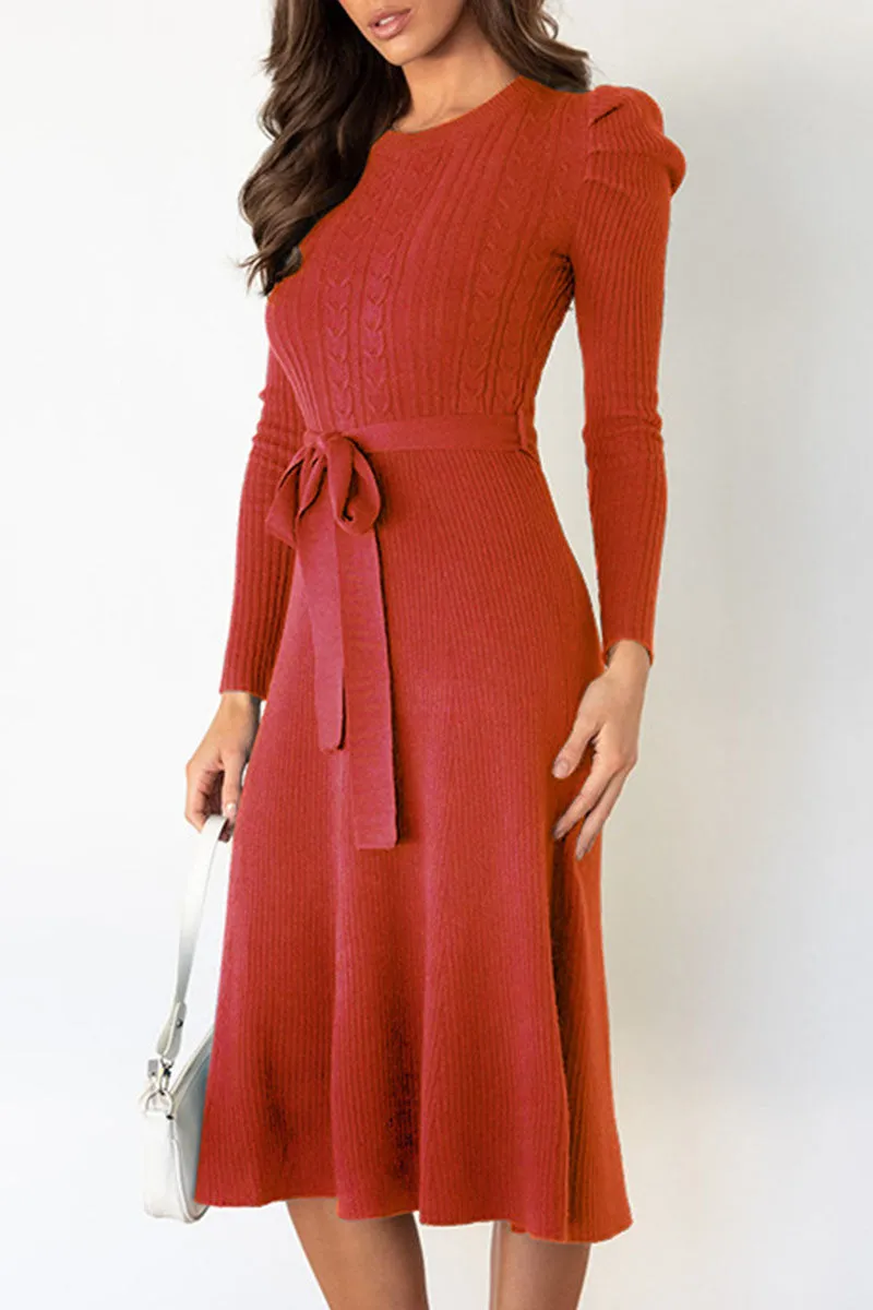 Fashion Casual & Stylish Classic Solid Patchwork O Neck A Line Dresses(5 Colors)