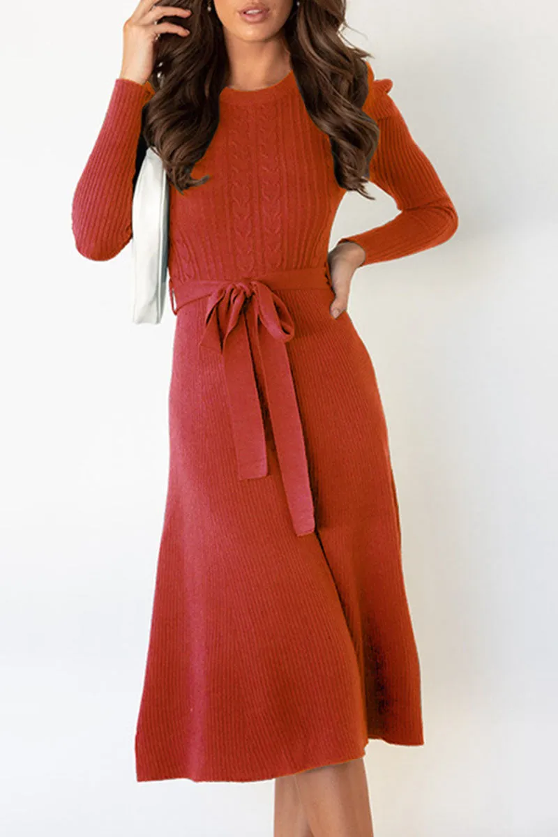 Fashion Casual & Stylish Classic Solid Patchwork O Neck A Line Dresses(5 Colors)
