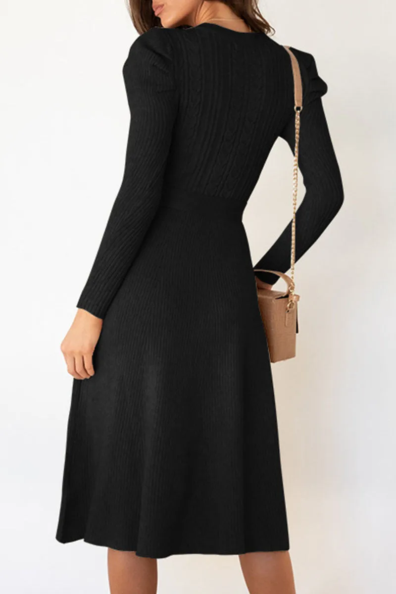 Fashion Casual & Stylish Classic Solid Patchwork O Neck A Line Dresses(5 Colors)