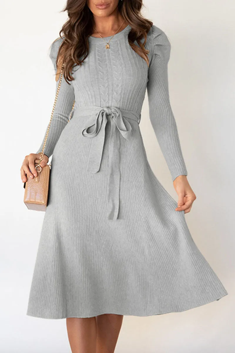 Fashion Casual & Stylish Classic Solid Patchwork O Neck A Line Dresses(5 Colors)