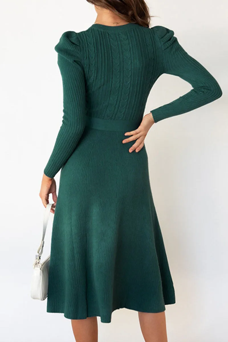 Fashion Casual & Stylish Classic Solid Patchwork O Neck A Line Dresses(5 Colors)
