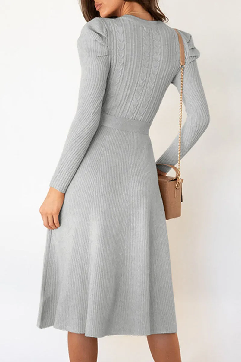 Fashion Casual & Stylish Classic Solid Patchwork O Neck A Line Dresses(5 Colors)
