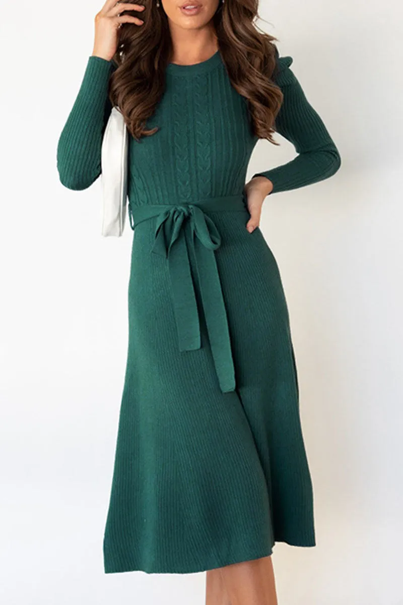 Fashion Casual & Stylish Classic Solid Patchwork O Neck A Line Dresses(5 Colors)