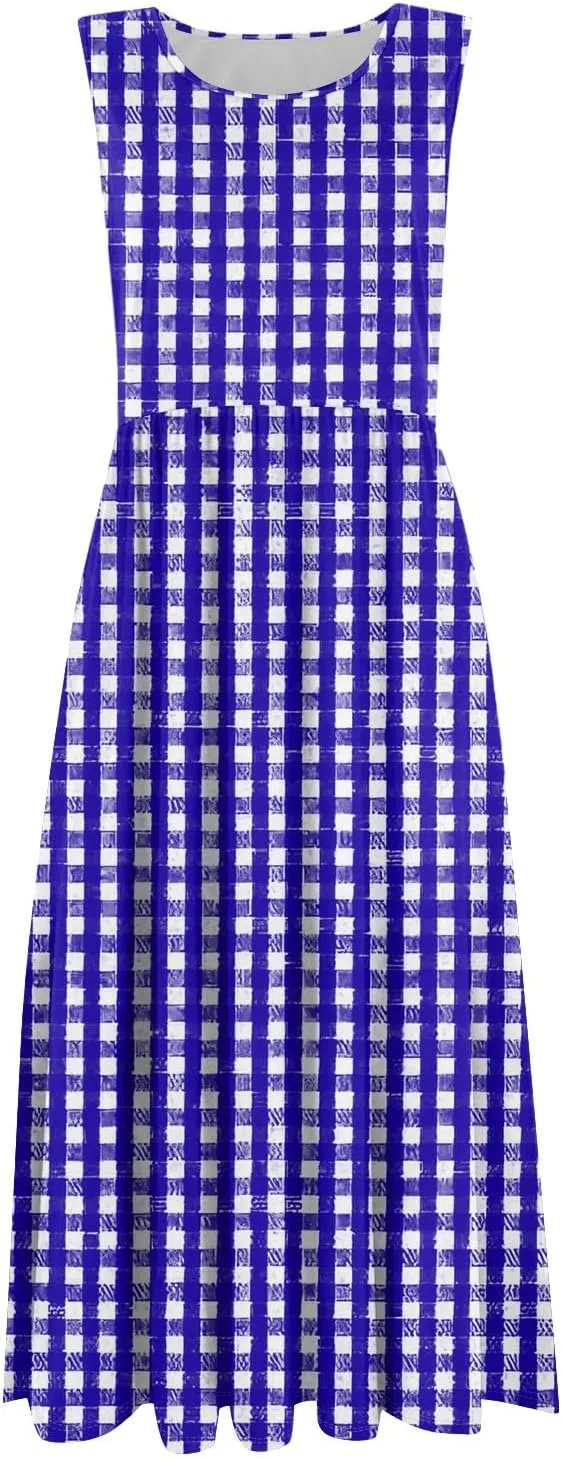 Floral Dress for Women 2025 Elegant Casual A Line Crew Neck Sleeveless Flowy Sundresses Elegant Lightweight Dress with Pocket