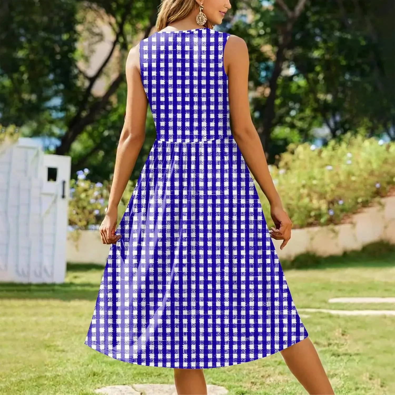 Floral Dress for Women 2025 Elegant Casual A Line Crew Neck Sleeveless Flowy Sundresses Elegant Lightweight Dress with Pocket