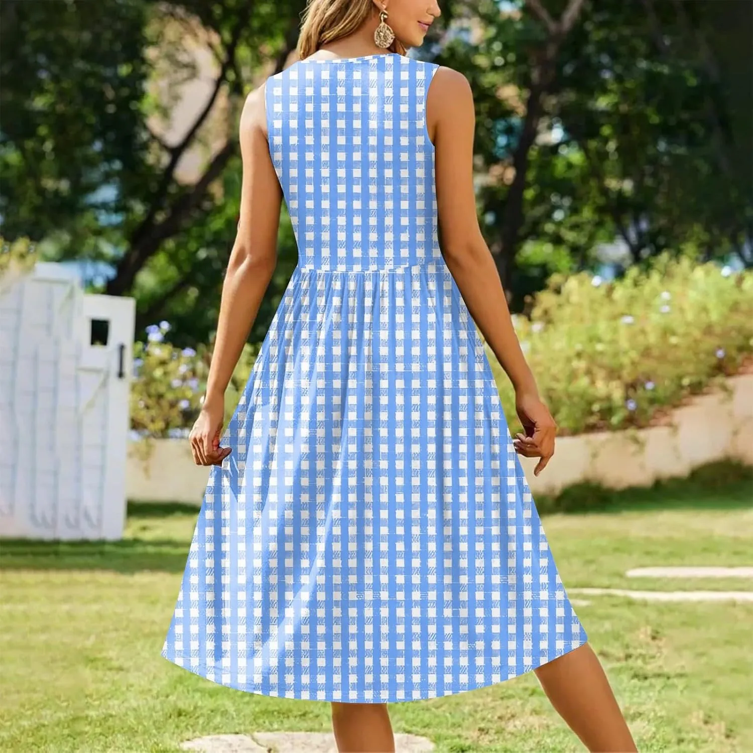 Floral Dress for Women 2025 Elegant Casual A Line Crew Neck Sleeveless Flowy Sundresses Elegant Lightweight Dress with Pocket