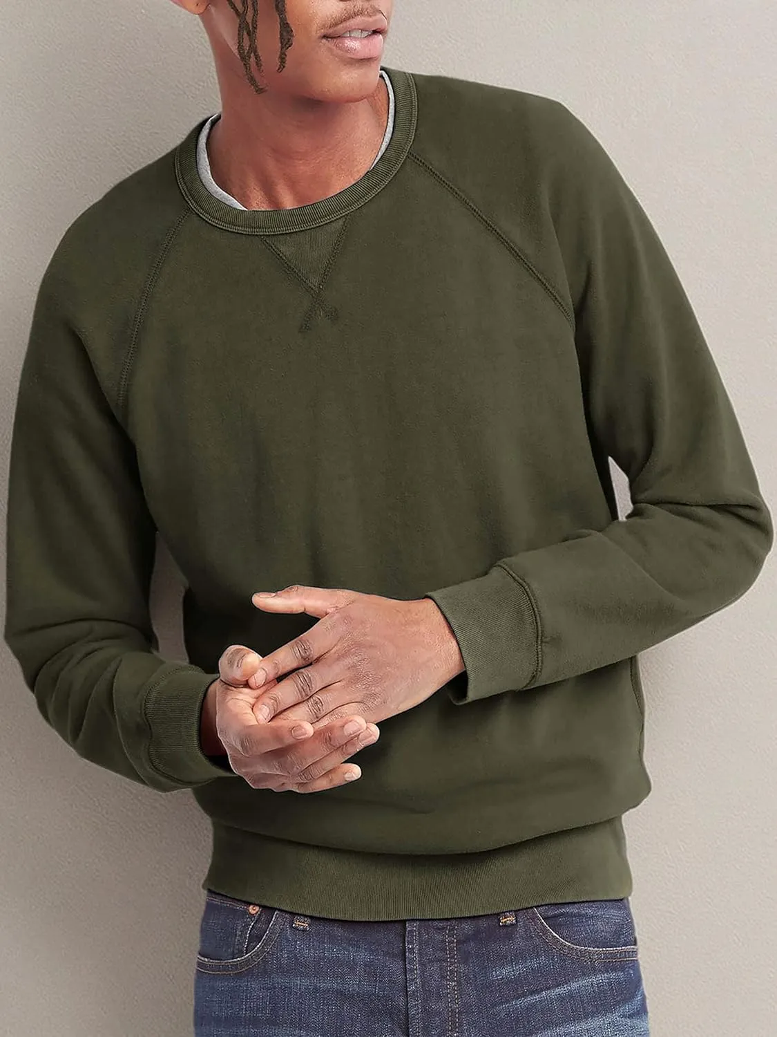 Hat and Beyond Mens French Terry Crewneck Sweatshirt Lightweight Fleece Pullover Sweater