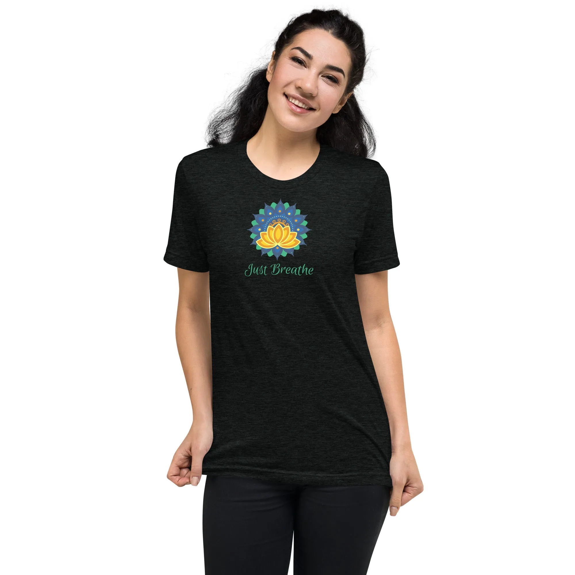 Just Breathe Lotus Mandala - Short sleeve t-shirt, comfy, soft, fitted look