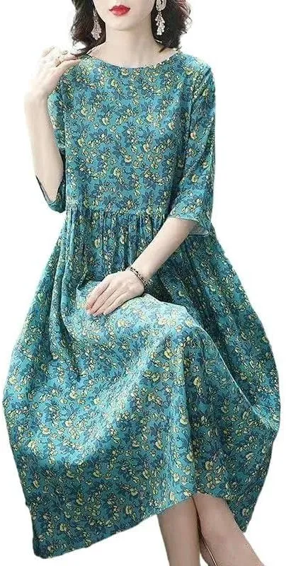 JYHBHMZG Women's Floral Print Midi Dress for Casual Daily Date