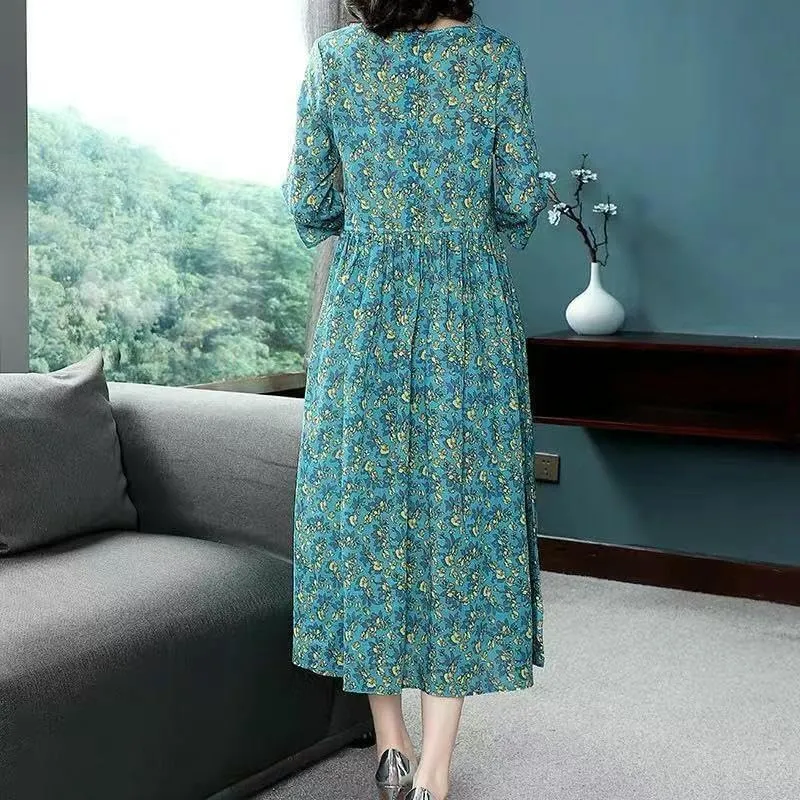 JYHBHMZG Women's Floral Print Midi Dress for Casual Daily Date