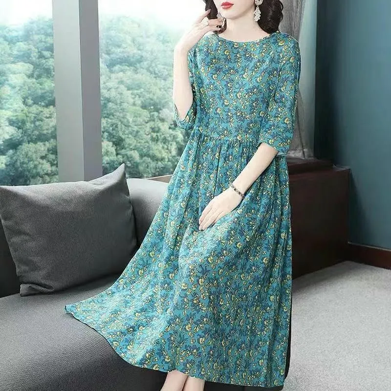 JYHBHMZG Women's Floral Print Midi Dress for Casual Daily Date