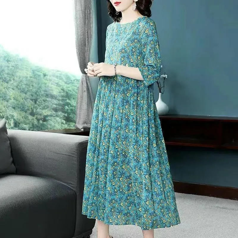 JYHBHMZG Women's Floral Print Midi Dress for Casual Daily Date