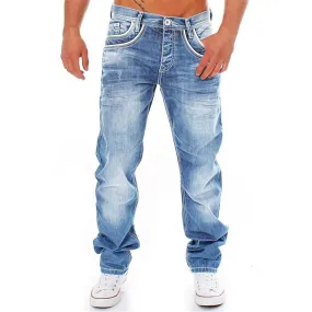 KELYWELL Men's Washed Relaxed Straight Leg Jeans Men Retro Loose Relaxed Jean Casual Washed Denim Pants Basic Jean (34,Light Blue)