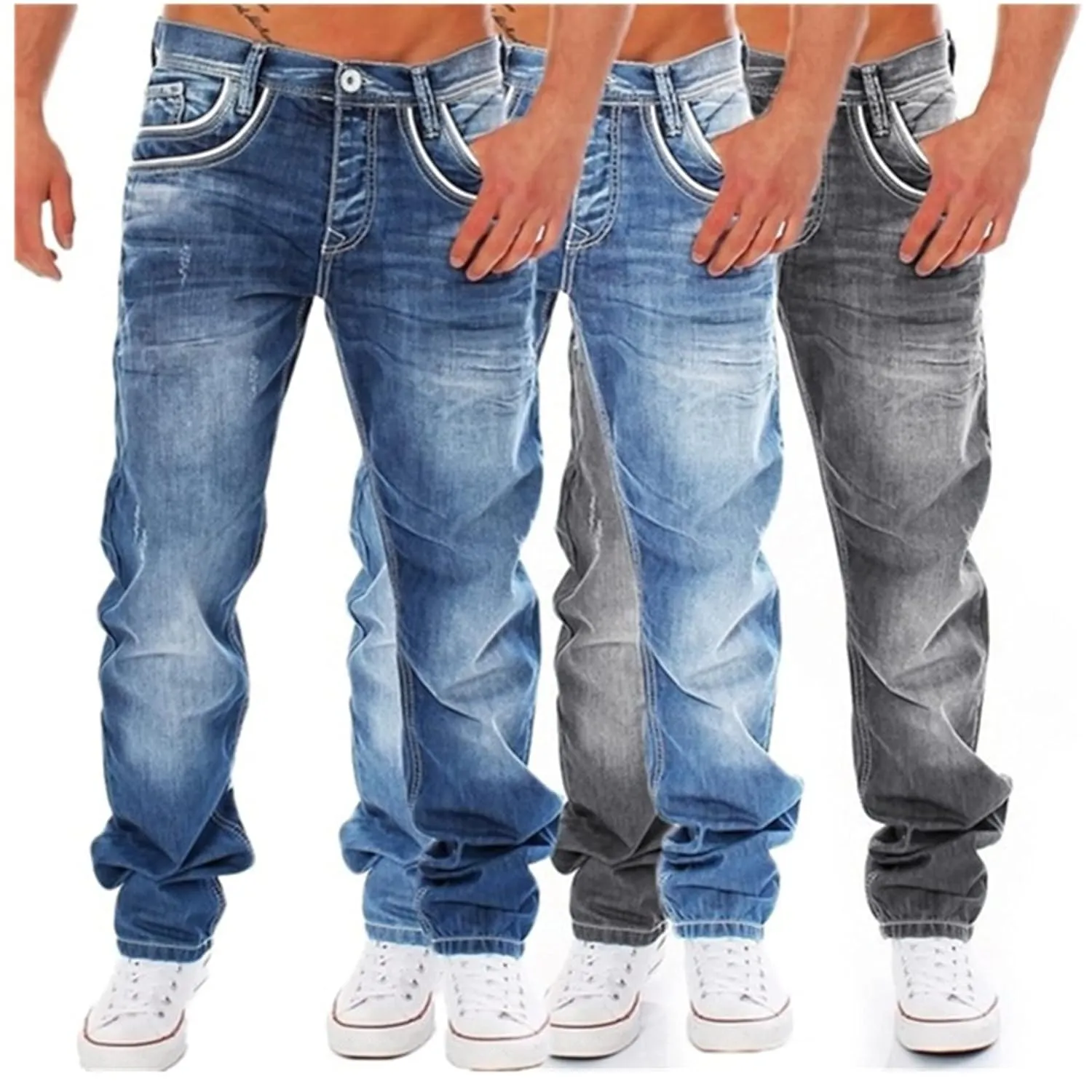 KELYWELL Men's Washed Relaxed Straight Leg Jeans Men Retro Loose Relaxed Jean Casual Washed Denim Pants Basic Jean (34,Light Blue)