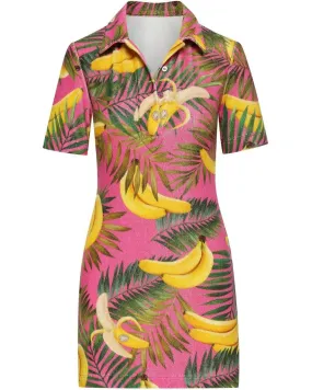Lilac Banana Print Terry Polo Dress