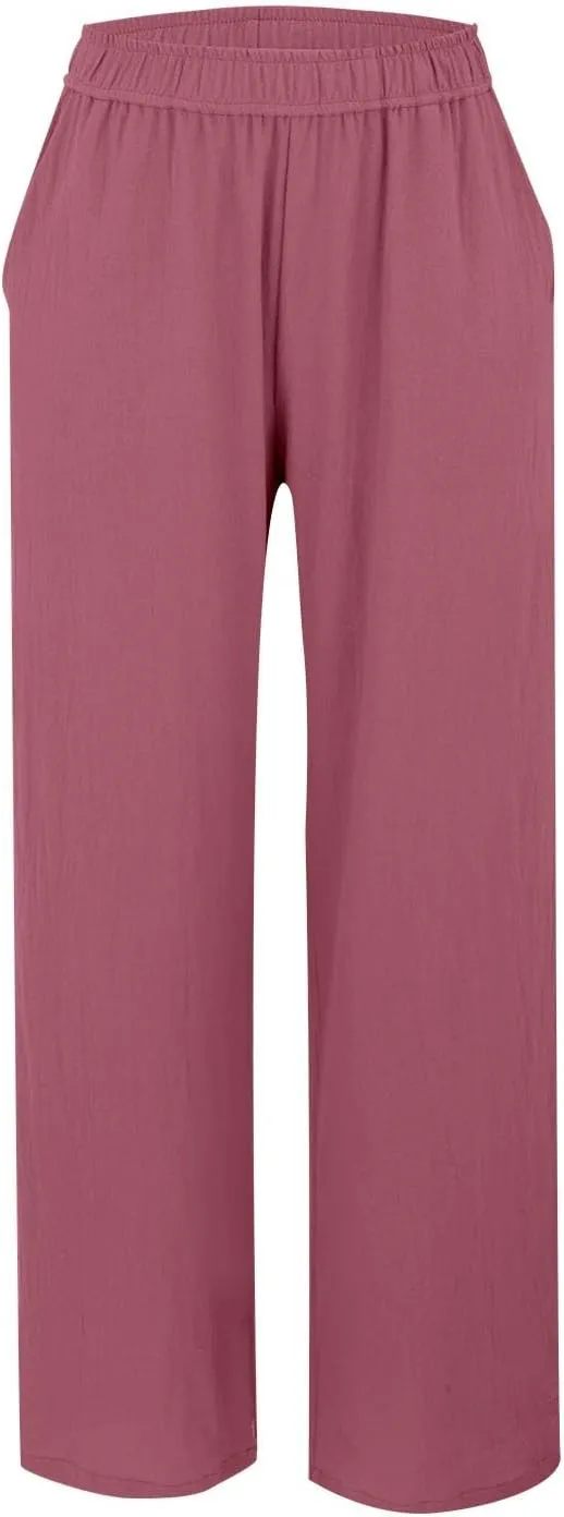 Linen Pants Women Straight Wide Leg Trousers Loose Flowy Casual Pants Lightweight Breathable Trousers