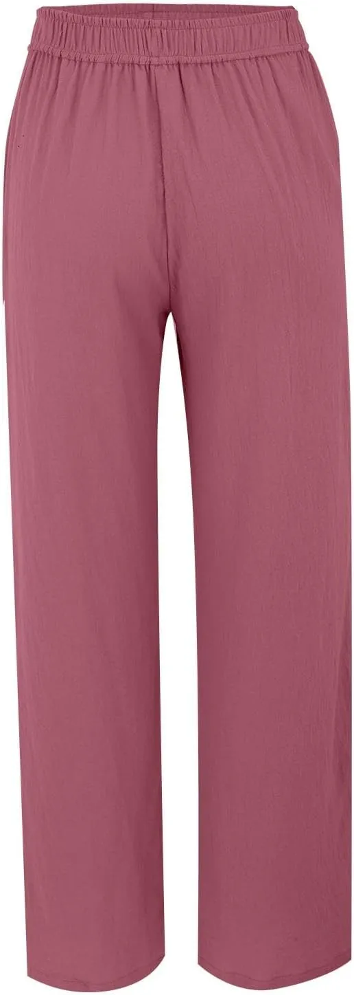 Linen Pants Women Straight Wide Leg Trousers Loose Flowy Casual Pants Lightweight Breathable Trousers