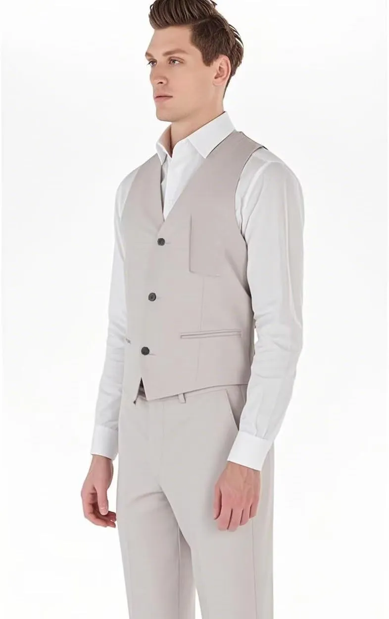 Men Linen Suit Vest Pants Summer Suit Set Lightweight Casual Style Slim Fit Stylish Wedding 2 Pieces Chic Stylish