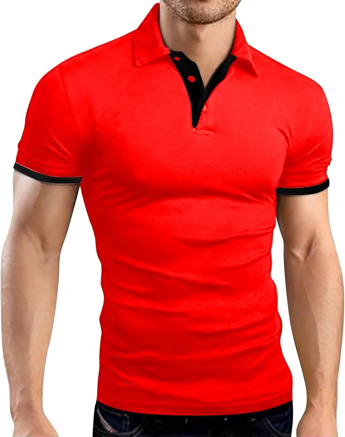 Men Polo Shirt Slim Fit Short Sleeve Cotton Golf Shirt Solid Performance Casual T-Shirts Lapel Collared Work Shirts