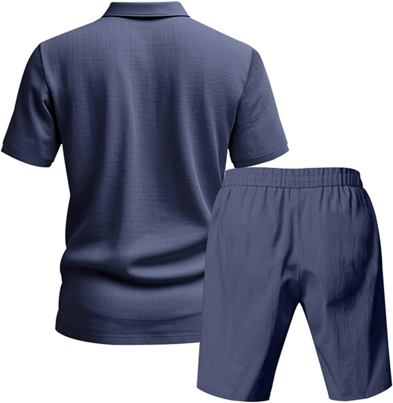 Men's 2 Pieces Linen Sets Casual Button Up Collared Polo Shirts and Shorts Summer Vacation Beach Yoga Pants Outfits