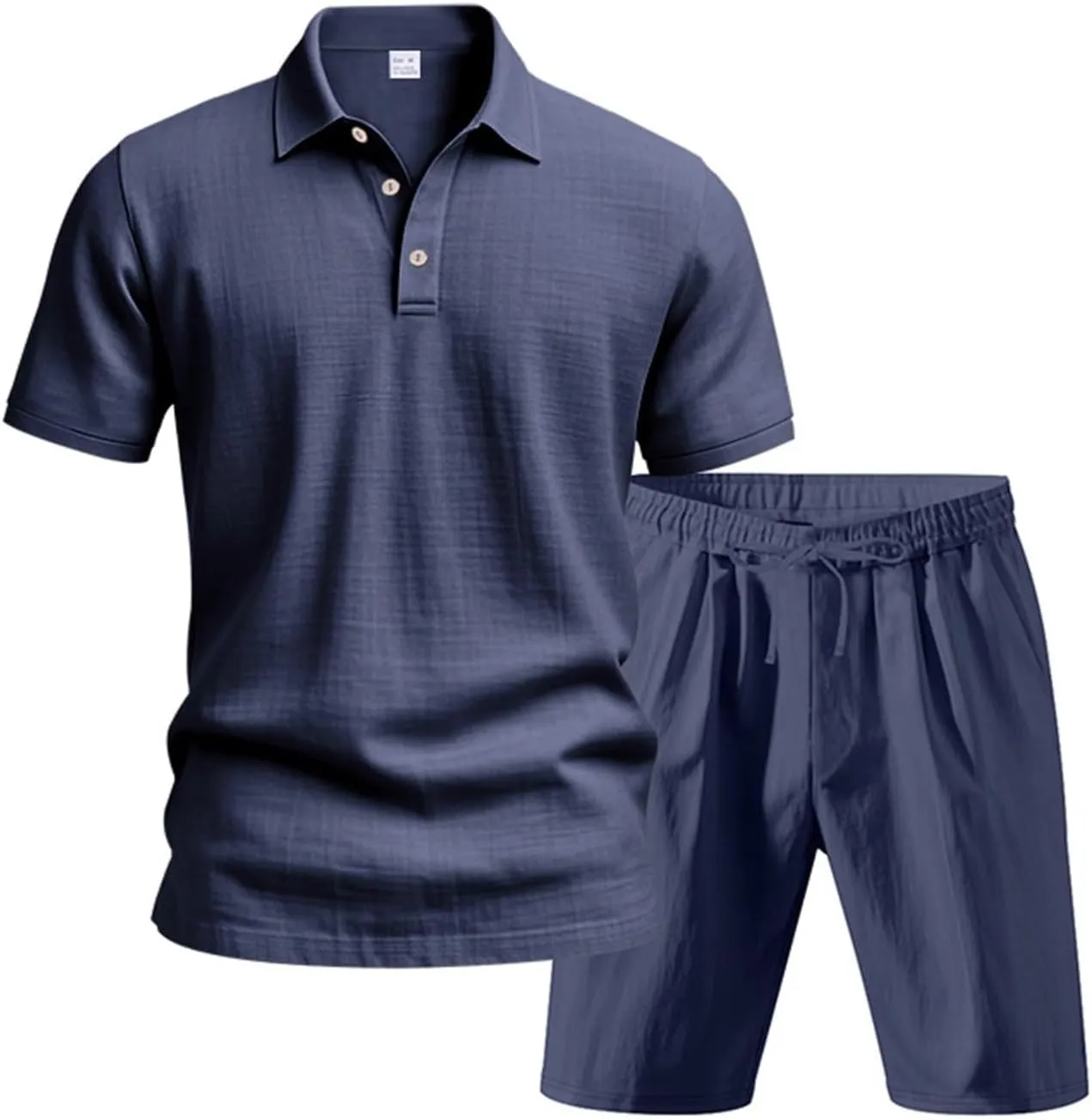 Men's 2 Pieces Linen Sets Casual Button Up Collared Polo Shirts and Shorts Summer Vacation Beach Yoga Pants Outfits